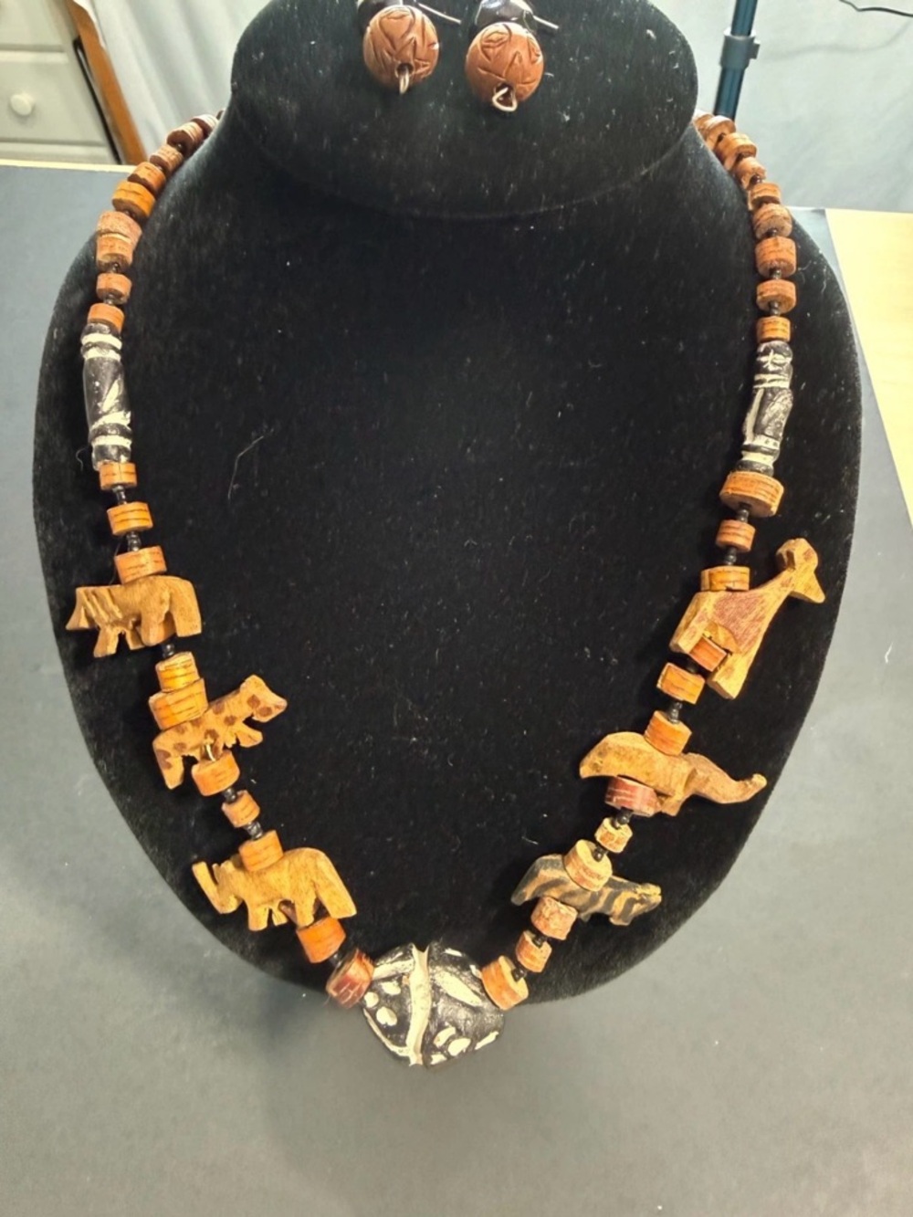 Handmade Artisan Wooden Beaded Statement Necklace and Earring Set